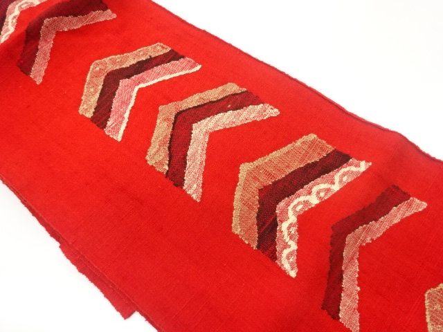 手織り紬抽象幾何学模様織出し名古屋帯